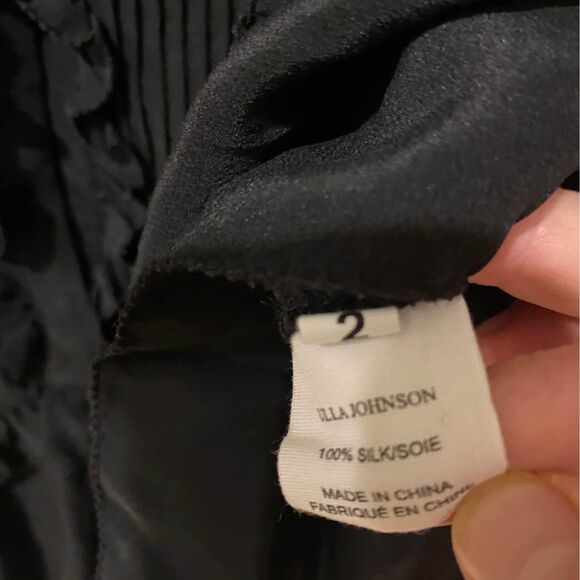 ULLA JOHNSON Najda Silk Blouse Pintuck Ruffle Pleated Bell Sleeve Top Raven 2 - Picture 8 of 9